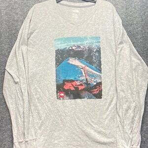 The North Face Gray Long Sleeve Tee with Blue and Red Graphic